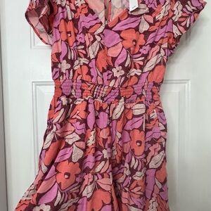 Floral Pink and Orange Kids Dress